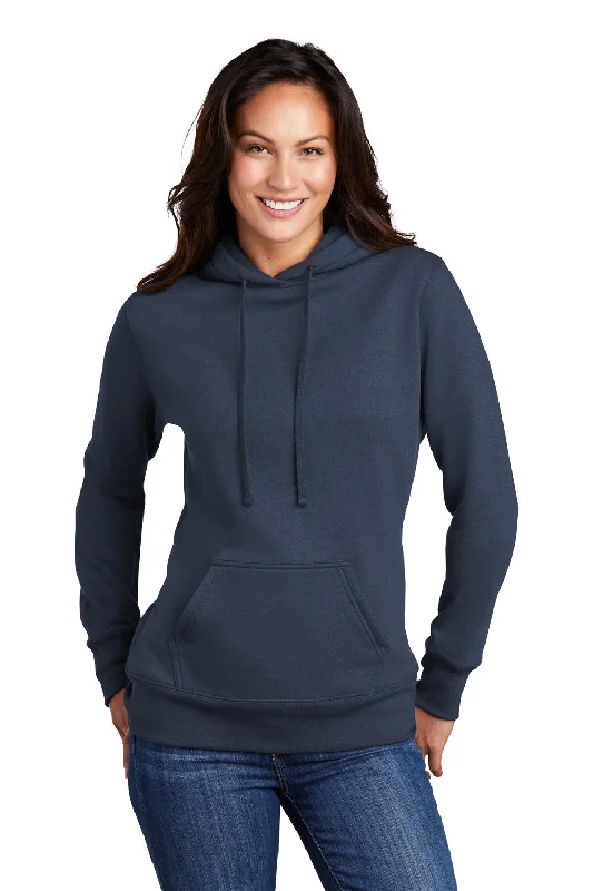 Women's Hooded Sweatshirts with Mid WaistPort & Company Womens Core Fleece Hooded Sweatshirt Hoodie w/ Pouch Pocket - Navy Blue