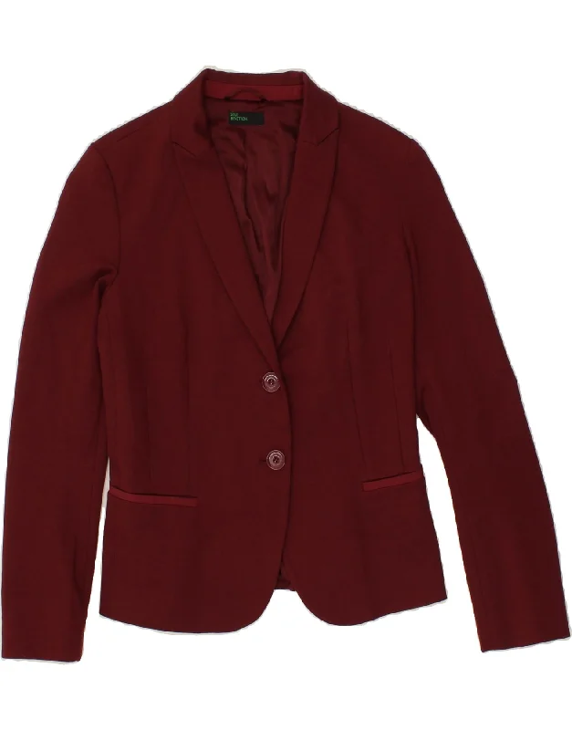 Women's Coats with SleevesBENETTON Womens 2 Button Blazer Jacket IT 42 Medium Maroon Viscose