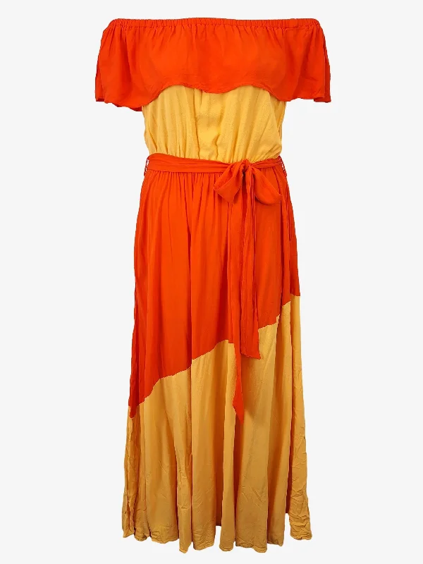 Women's Sweetheart Collar DressesCity Chic Off The Shoulder Sunset Tiered Maxi Dress Size 14