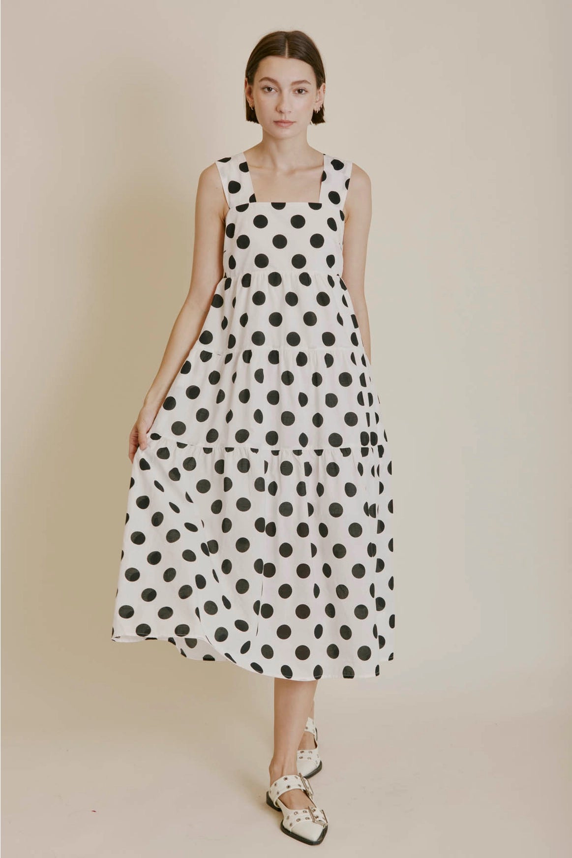 Women's Low Collar DressesPolka Dot Midi Dress