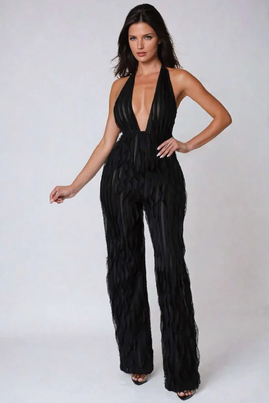 Women's Jumpsuits with Skinny LegRuffle Knot Halter Backless Jumpsuit