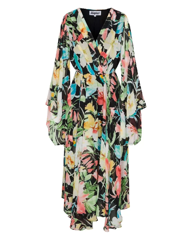 Women's Mandarin-Neck DressesSunset Midi Dress - Black Watercolor