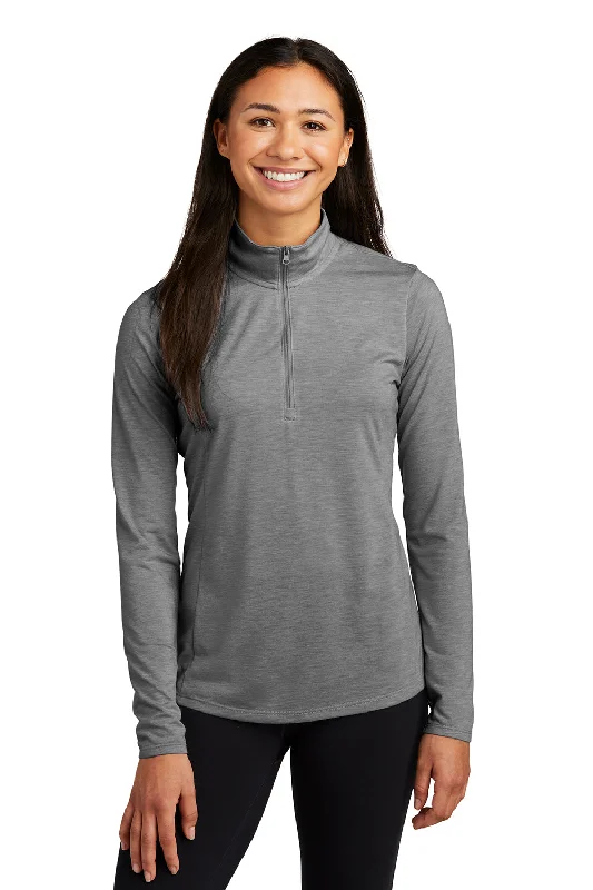 Women's Hooded Sweatshirts with Floral LiningSport-Tek Womens Moisture Wicking 1/4 Zip Sweatshirt - Heather Dark Grey