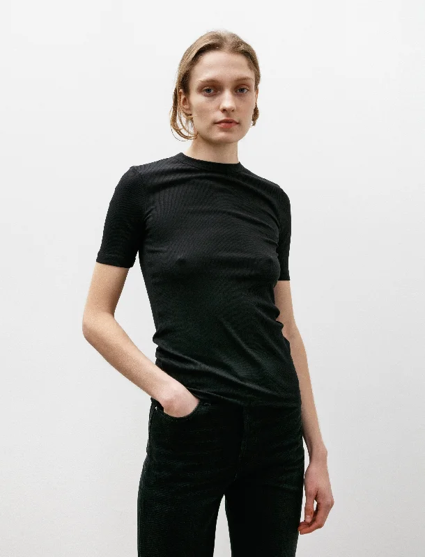 Women's Blouse with V-Shaped HemClassic Rib Tee Black