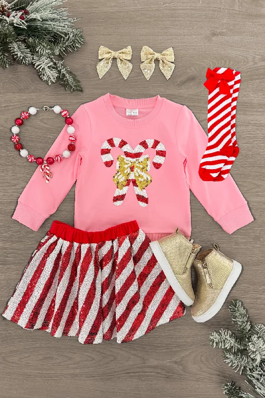 Women's Linen SkirtsSequin Candy Cane Skirt Set