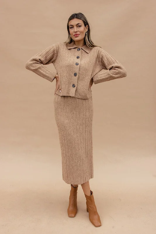 Women's Shirt Collar DressesShining Light Sweater Midi Skirt