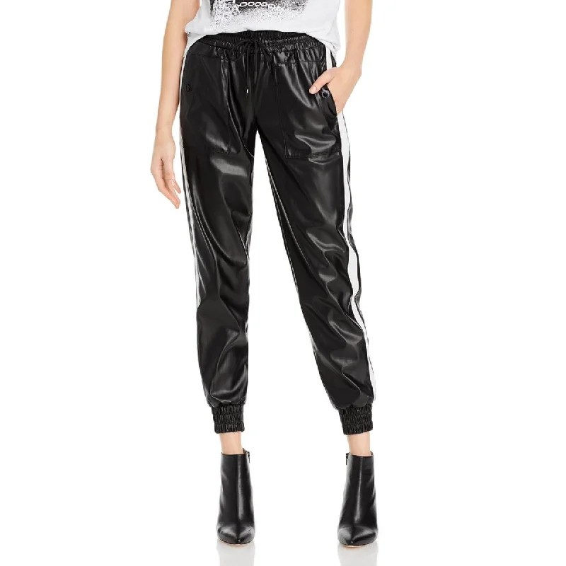 Women's Harem ShortsWomens Faux Leather Striped Jogger Pants