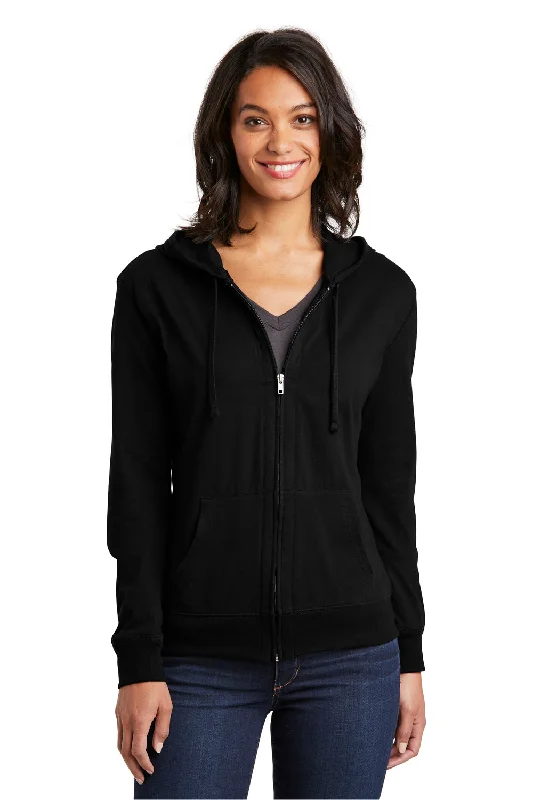 Women's Hooded Sweatshirts with Ombre LiningDistrict Womens Full Zip Hooded Sweatshirt Hoodie w/ Pockets - Black