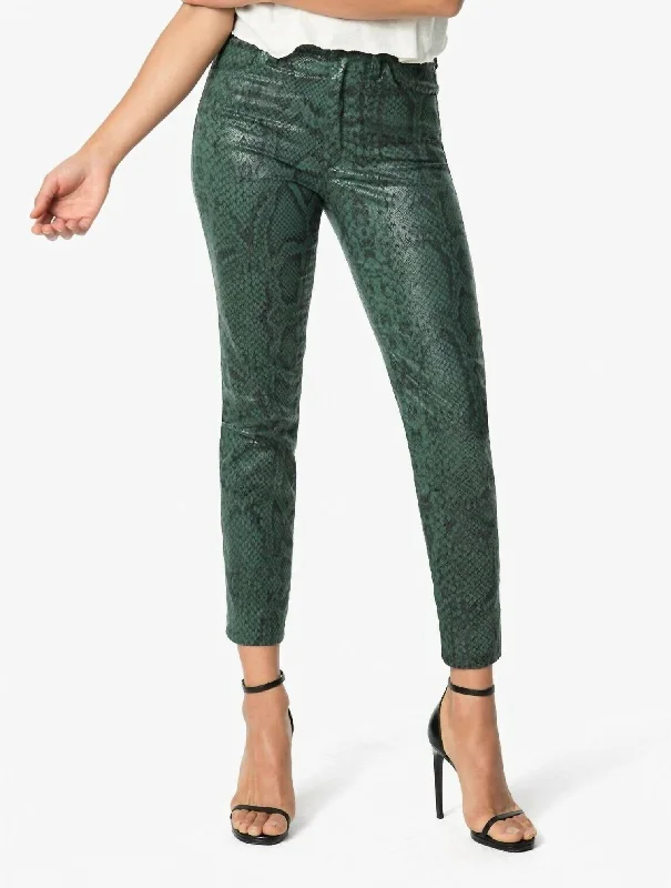 Women's Jodhpurs with V-Shaped CollarSnake Print Coated Skinny Jeans In Green