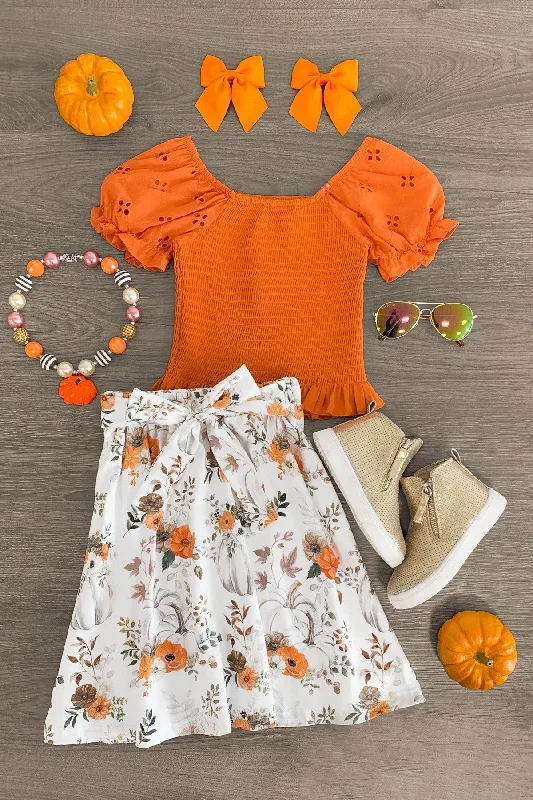 Women's Shawl Collar SkirtsAutumn Floral Pumpkin Skirt Set