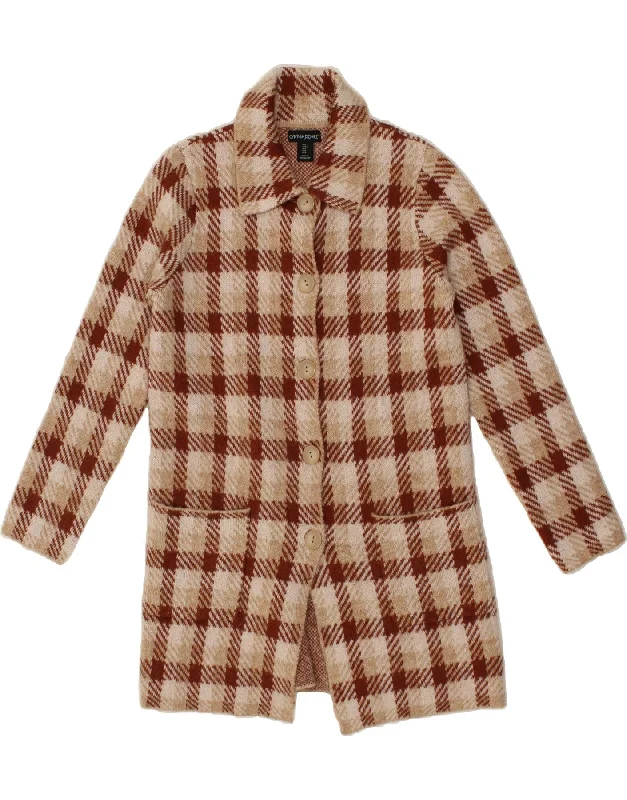 Women's Coats with Fur TrimCYNTHIA ROWLEY Womens Overcoat UK 16 Large Beige Check Acrylic