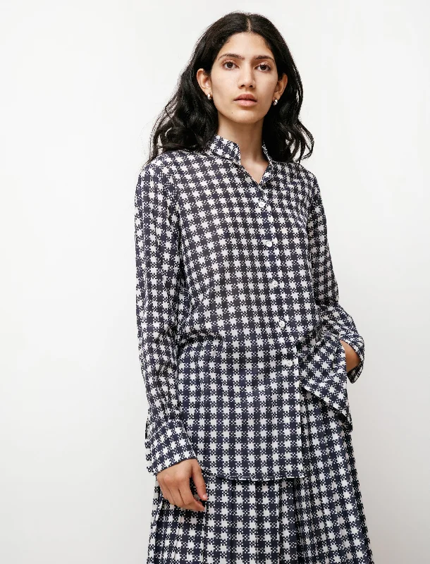 Women's Blouse with Shawl CollarOversize Shirt Blue Check