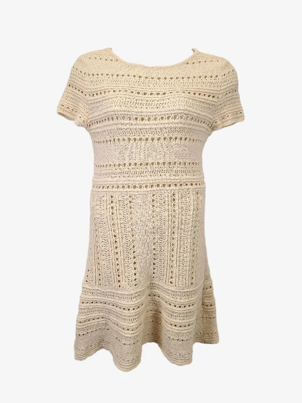 Women's Round-Neck DressesZara Holiday Crochet Cream Mini Dress Size L