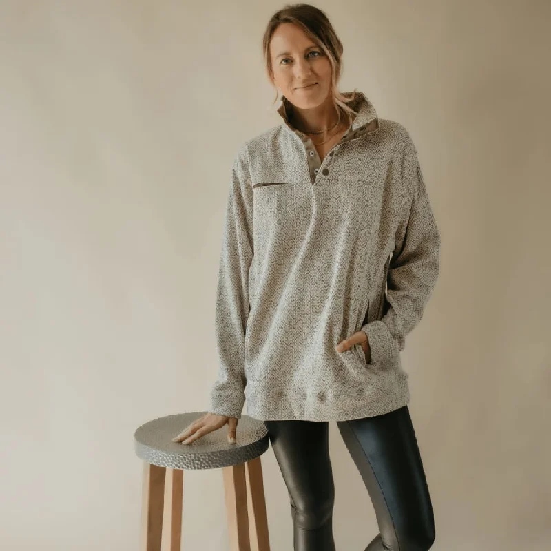 Women's Hooded Sweatshirts with Flannel LiningHerringbone Snap Pullover