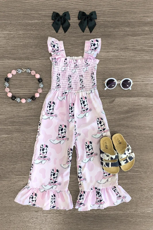 Women's Jumpsuits with Boat CollarPastel Cowgirl Boots Jumpsuit