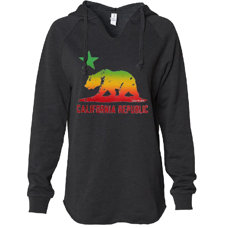 Women's Hooded Sweatshirts with Relaxed WaistRasta Bear Flag Silhouette Women's Soft Hooded Pullover