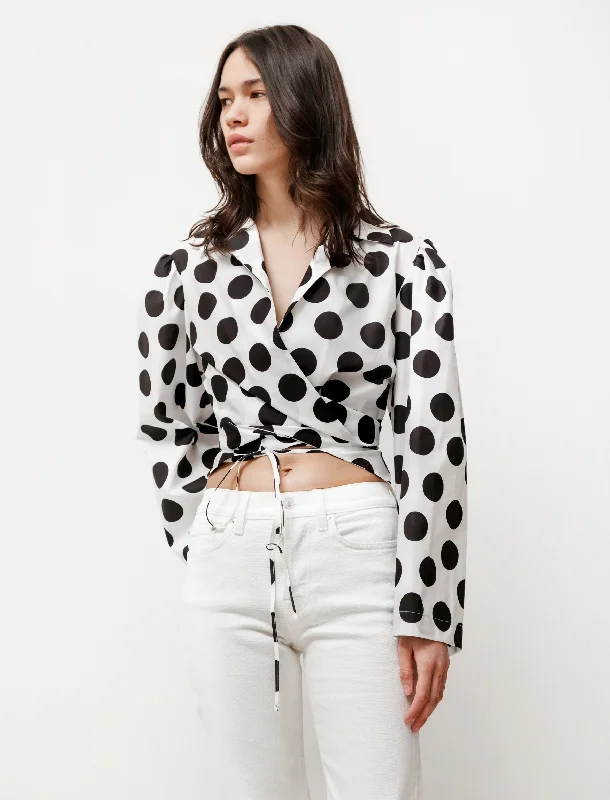 Women's Blouse with Shirt CollarTrumpet Blouse Polka Dot