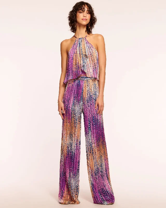 Women's Jumpsuits with Shawl CollarLeora Halter Ruffled Jumpsuit