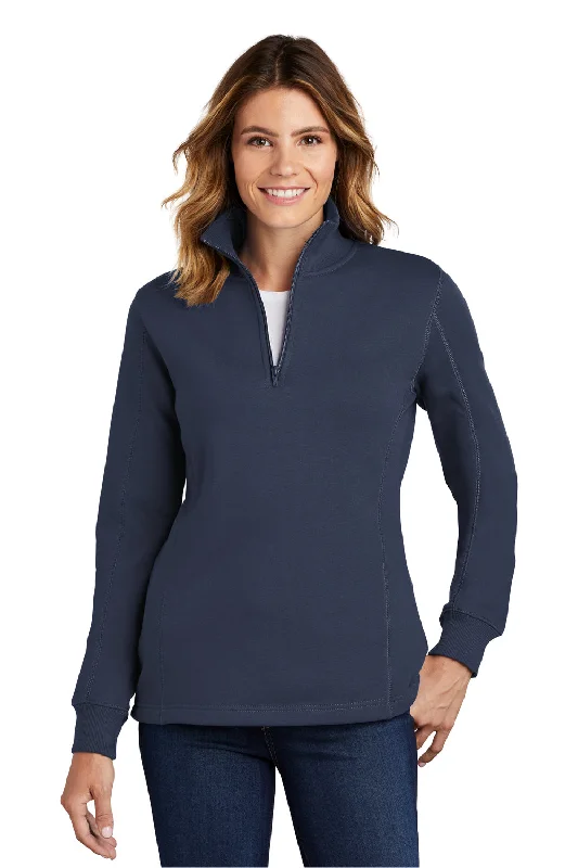 Women's Hooded Sweatshirts with Tie-Dye LiningSport-Tek Womens Shrink Resistant Fleece 1/4 Zip Sweatshirt - True Navy Blue