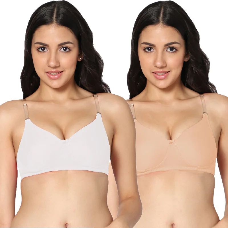 convertible bra for strapless dressesT-shirt Medium Coverage White and Skin Color Padded Bra (Pack of 2)