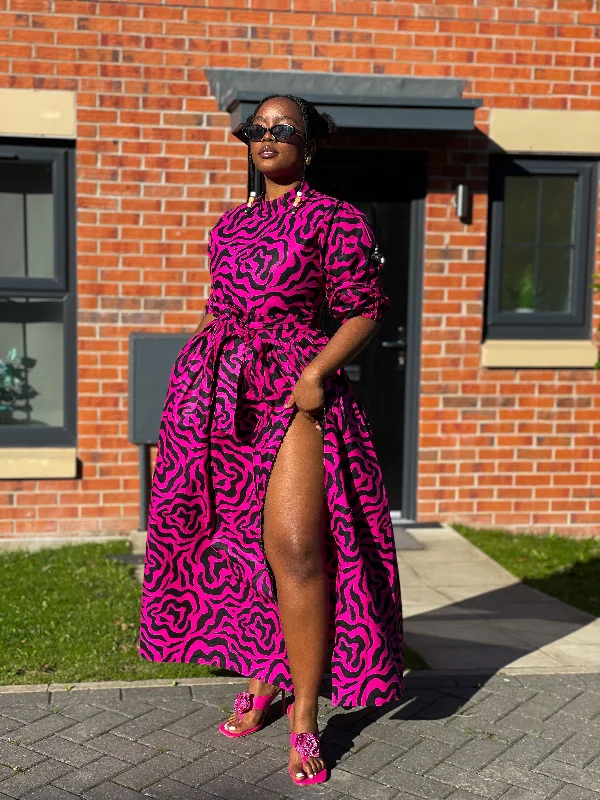 Women's Halter DressesAnna Ankara Maxi Dress | Pink and Black African Print