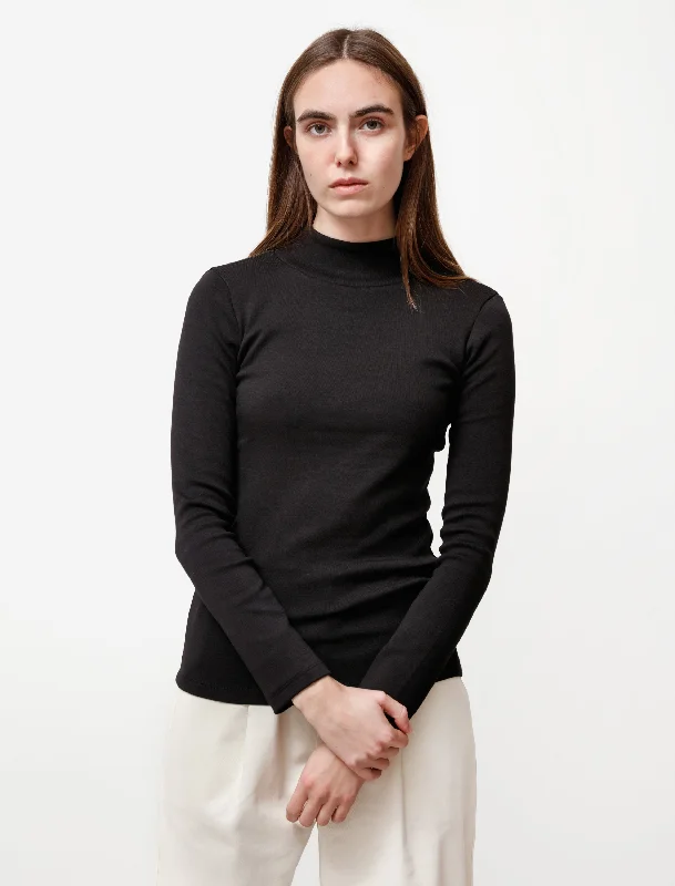 Women's Blouse with Square CollarPlex Mockneck Black