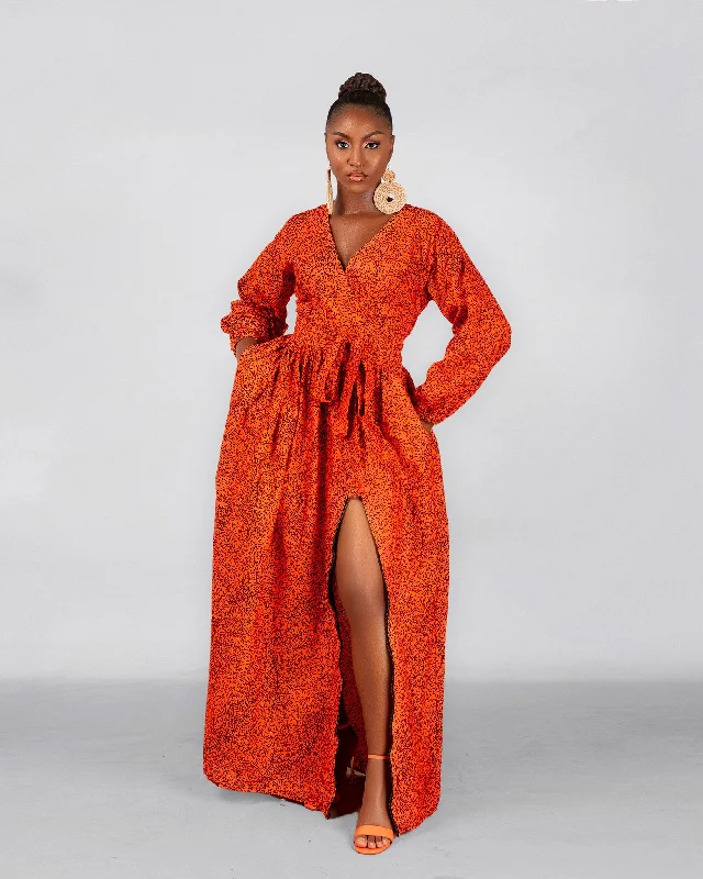 Women's Low Collar DressesBianca Ankara Maxi Dress | Orange African Print