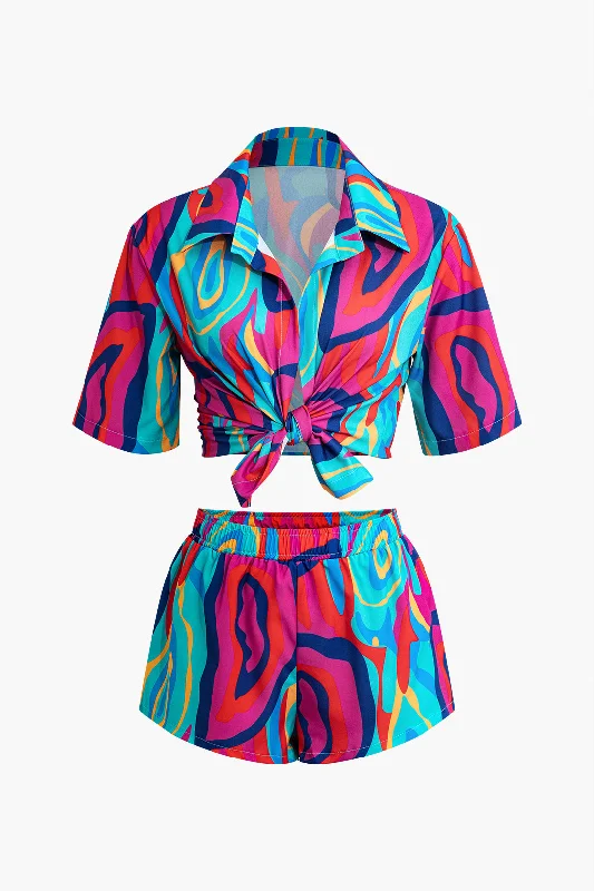 Women's Everyday ShortsVibrant Abstract Print Crop Shirt And Shorts Set