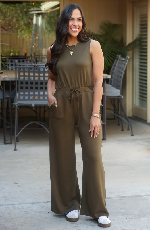 Women's Jumpsuits with ButtonsCatch You Later Olive Green Jumpsuit