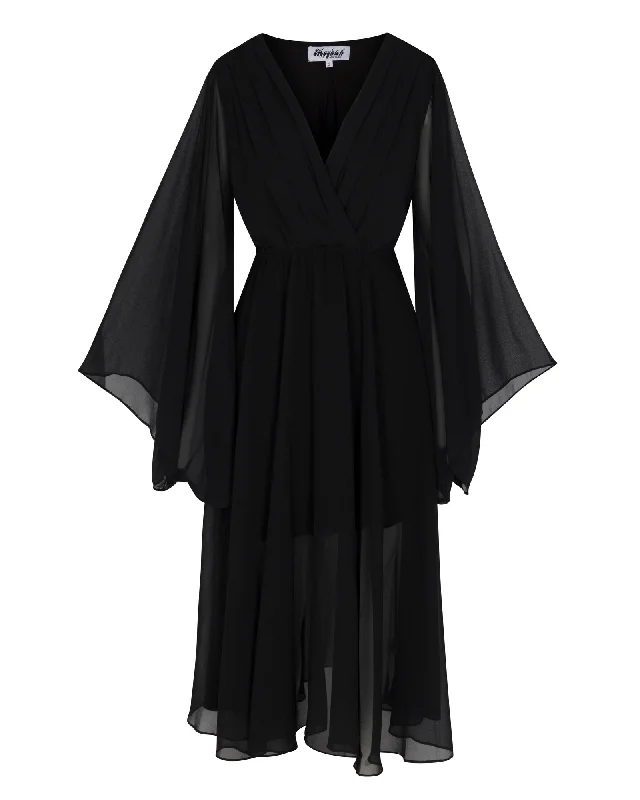 Women's Narrow-Neck DressesSunset Midi Dress - Black