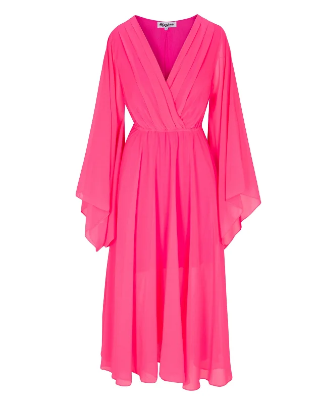 Women's Peter Pan Collar DressesSunset Midi Dress - Neon Pink