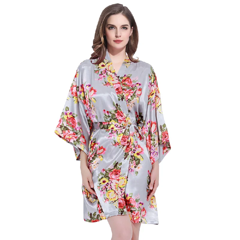 women's pajamas featuring animal printsGray Floral Bridesmaid Robes Kimono