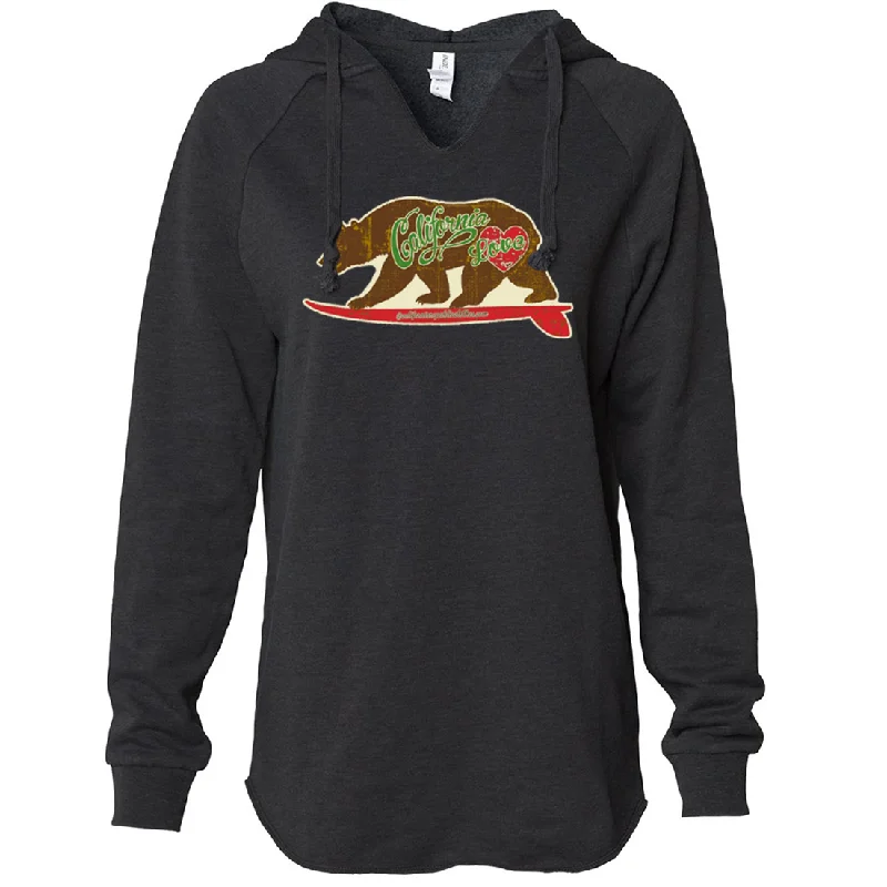 Women's Hooded Sweatshirts with Low WaistCalifornia Love Vintage Surfboard Women's Soft Hooded Pullover