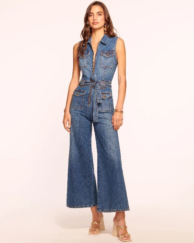 Women's RompersBell Cropped Denim Jumpsuit