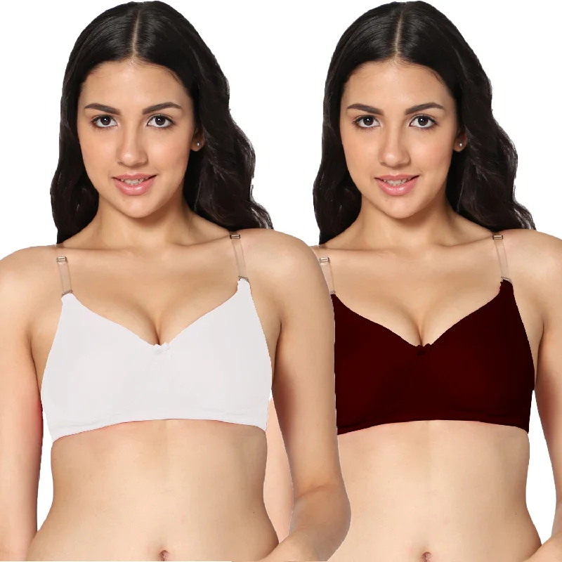 plus-size underwire bra with wide underbandT-shirt Medium Coverage White and Maroon Color Padded Bra (Pack of 2)