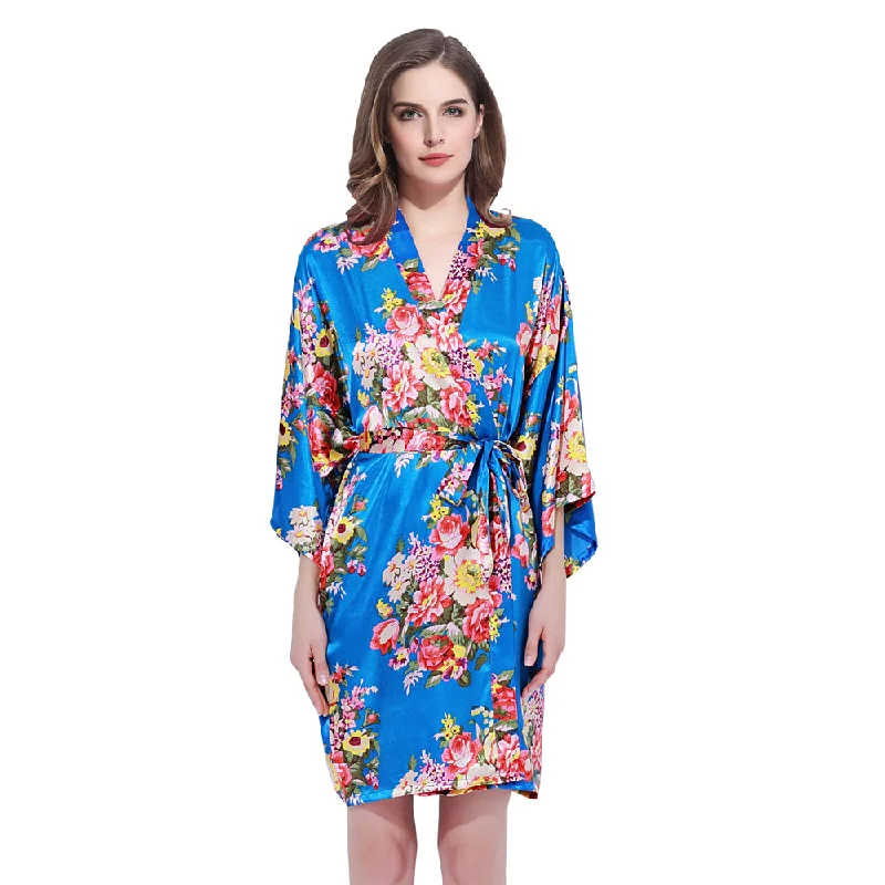 floral print women's pajamasRoyal Blue Floral Bridesmaid Robes Kimono