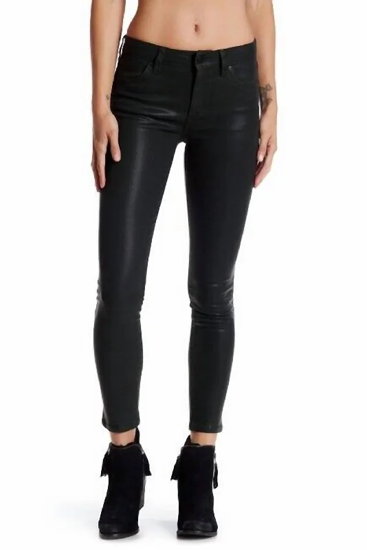 Women's Jodhpurs with Peter Pan CollarCoated Mid-Rise Skinny Ankle Jeans In Black