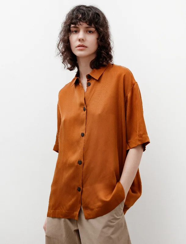 Women's Blouse with Lapel CollarPiero Shirt Satin Cupro Amber