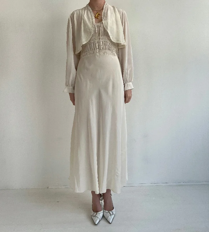 women's pajamas for winter warmth1930's White Silk Slip Dress and Jacket with Floral Eyelet