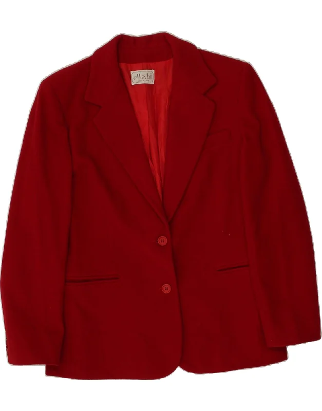 Women's Coats with Fur Trimmed BeltVINTAGE Womens 2 Button Blazer Jacket IT 44 Medium Red Wool