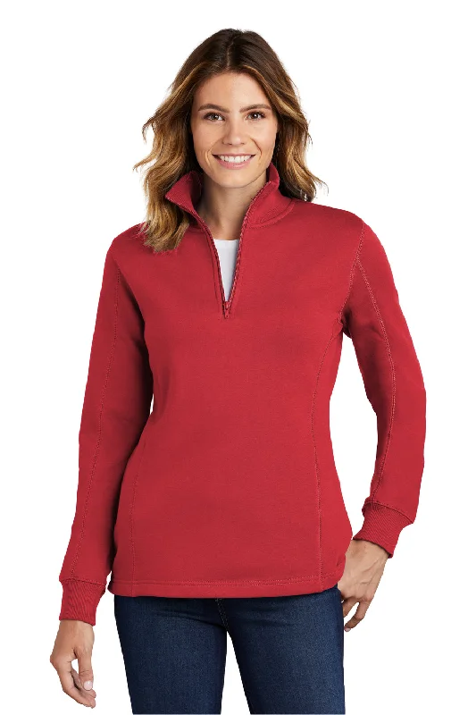 Women's Hooded Sweatshirts with Brocade LiningSport-Tek Womens Shrink Resistant Fleece 1/4 Zip Sweatshirt - True Red