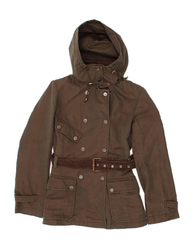 Women's Coats with Fur Trimmed ZipperMAX MARA Womens Hooded Utility Jacket UK 6 XS Brown Cotton