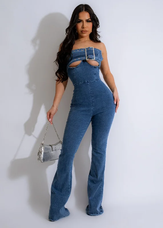 Women's Jumpsuits with Elastic WaistSoiree Stiletto Denim Jumpsuit