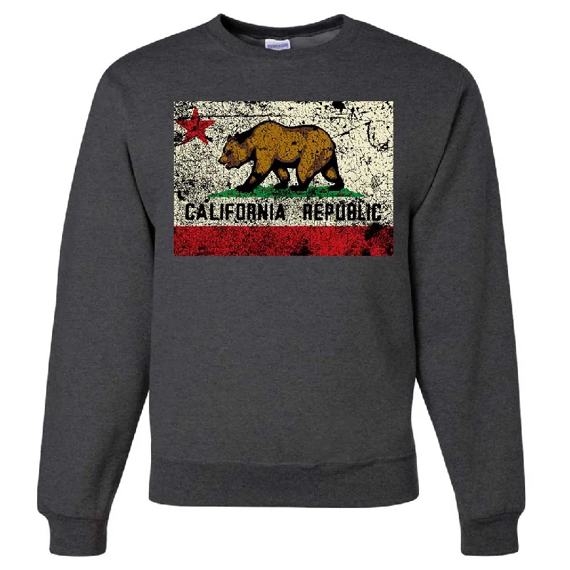 Women's Hooded Sweatshirts with Cotton LiningCalifornia State Flag Distressed Crewneck Sweatshirt