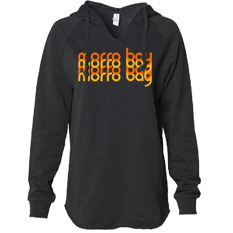 Women's Hooded Sweatshirts with Ribbed WaistMorro Bay Sunset Stack Women's Soft Hooded Pullover