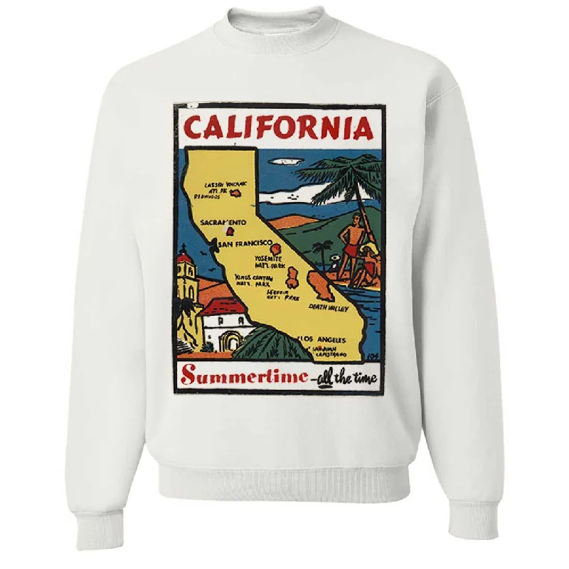 Women's Hooded Sweatshirts with Jacquard LiningVintage State Sticker California Crewneck Sweatshirt