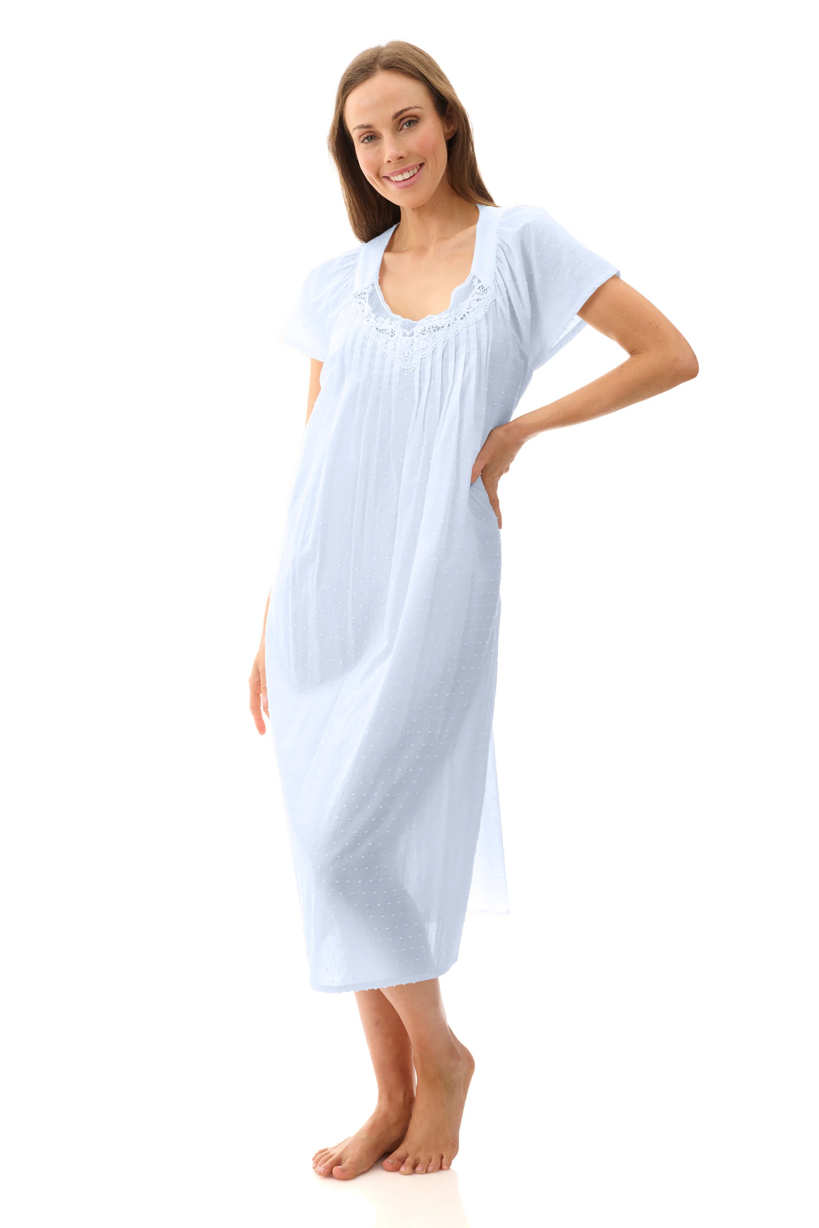 women's pajamas with elastic waistbandsDOBBY MID LENGTH NIGHTIE