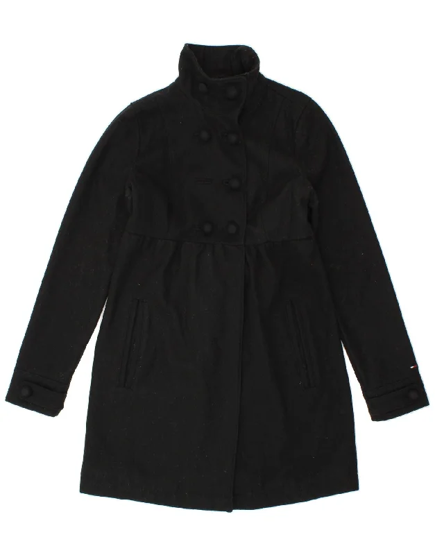 Women's Down CoatsTOMMY HILFIGER Womens Double Breasted Coat UK 12 Medium Black Wool