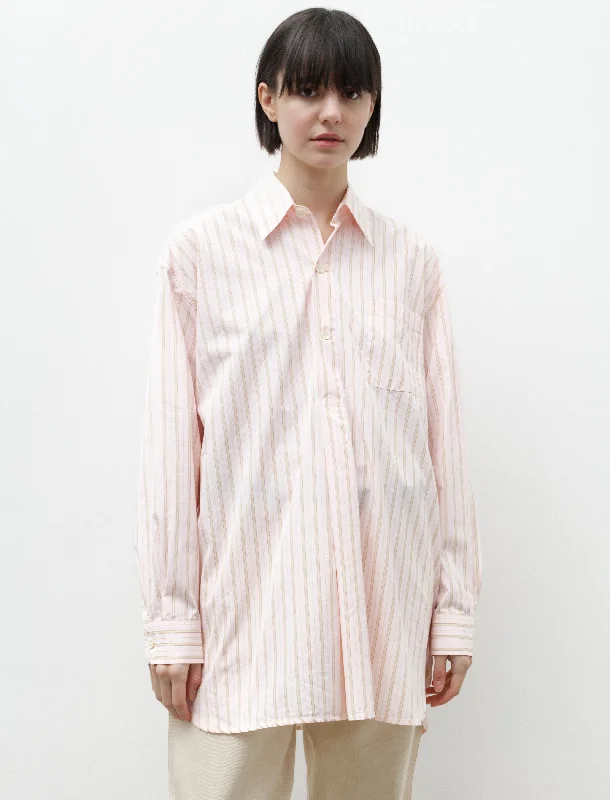 Women's Blouse with Collarless DesignPopover Shirt Pink Business Stripe