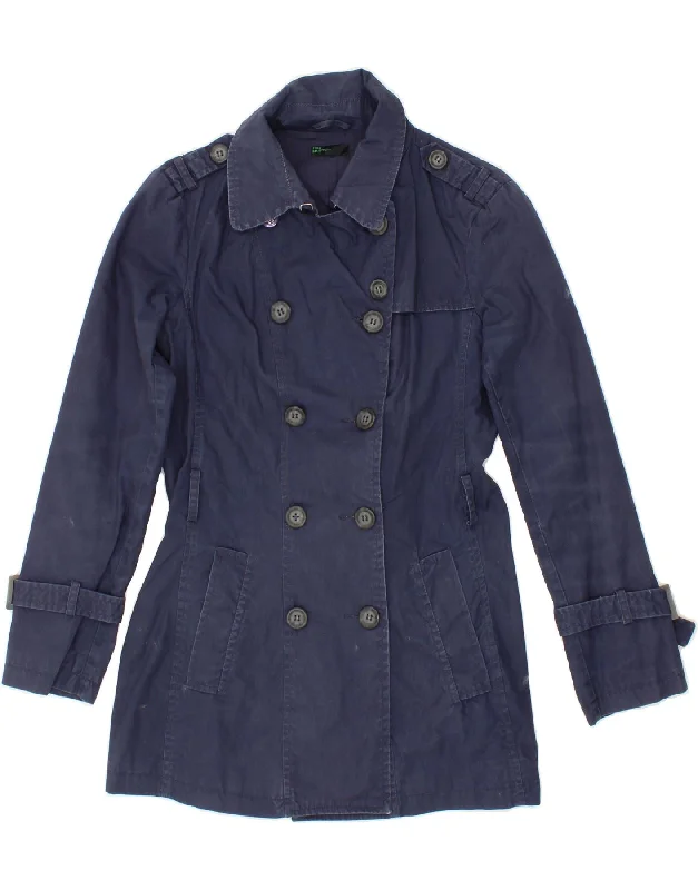 Women's Coats with Fur Trimmed ZipperBENETTON Womens Trench Coat IT 44 Medium Navy Blue Cotton